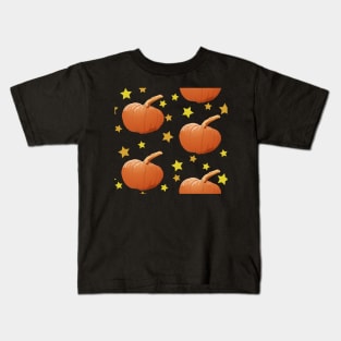 Pumpkins and Stars Tile (Bright Green) Kids T-Shirt